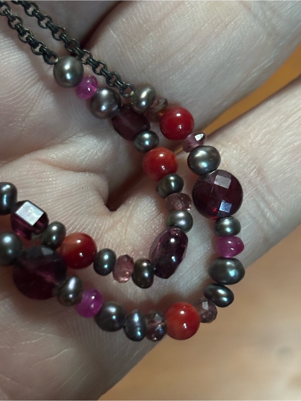 Handmade double strand necklace ruby pearl from Sundance